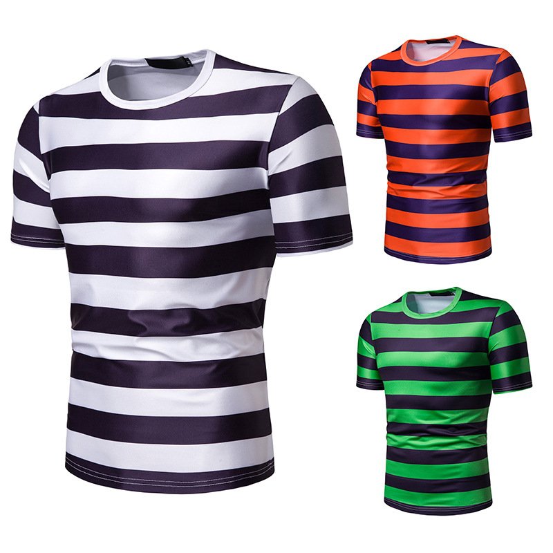 New summer men's short-sleeved T-shirt men's contrast striped slim-fit casual T-shirt TX32